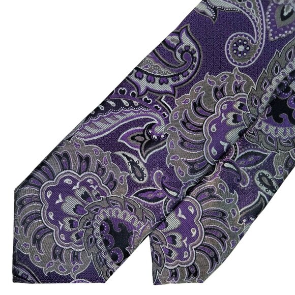 CANALI 1934  58"x3" Luxury Paisley 100% Silk Necktie Tie Purple Silver Italy - Picture 1 of 5